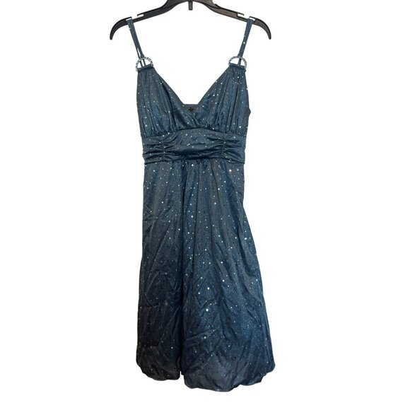 Vintage Jodi Kristopher Blue Sequin Cocktail Dress With Rhinestone Straps & Tie - Picture 1 of 5